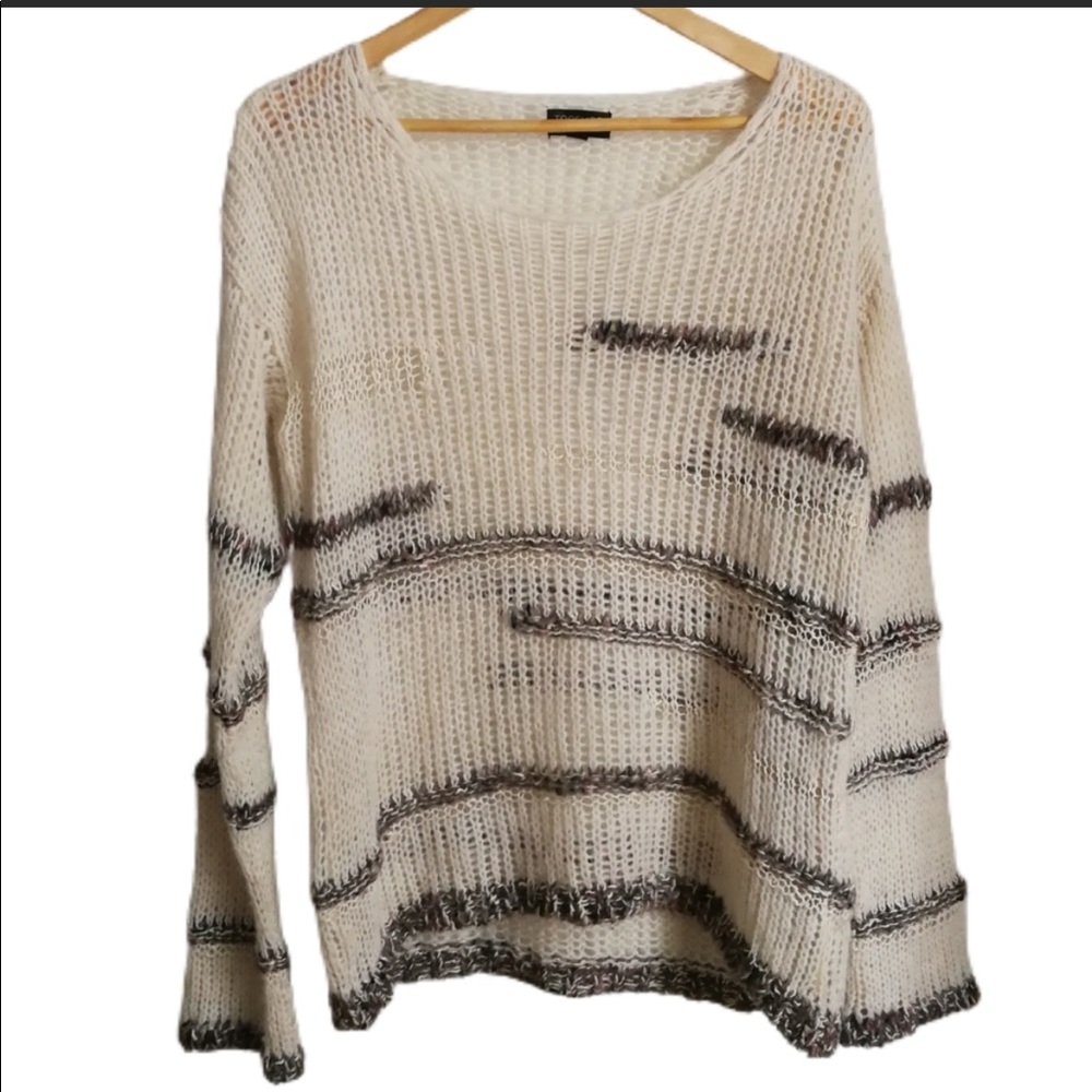 TOPSHOP Neutral Striped Wool Chunky Loose Knit Sweater Size 8